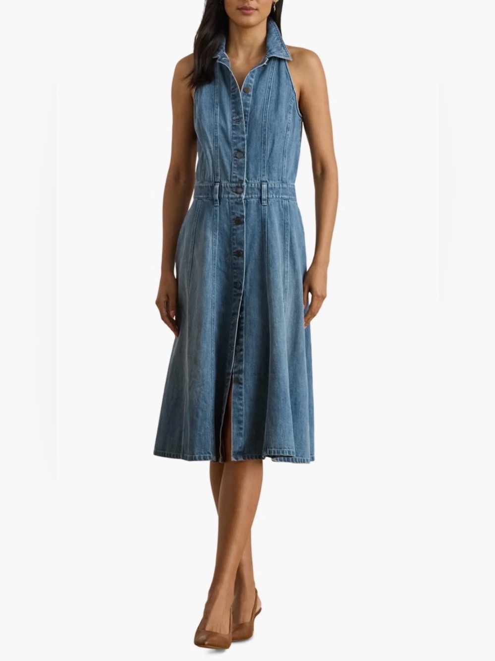Ralph Lauren Light Blue Sleeveless Denim Button Dress Dress Size 6 - Picture 2 of 12